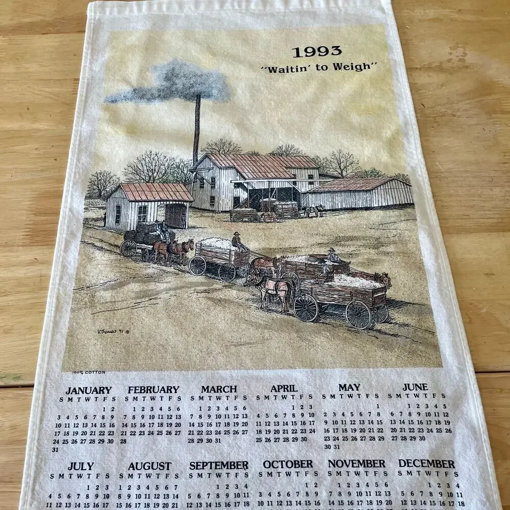 Vintage 1993 1994 1999 Tea Towel Calenders Cotton Field Farm House Nostalgia EUC